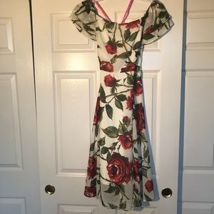 Off the shoulder cocktail -wedding guest dress.